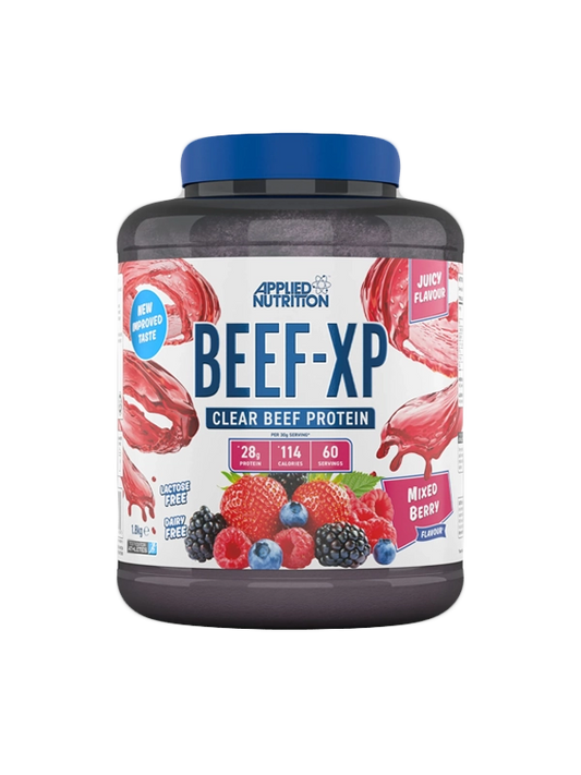 Beef-xp protein powder displayed highlighting a nutritious supplement for fitness enthusiasts.