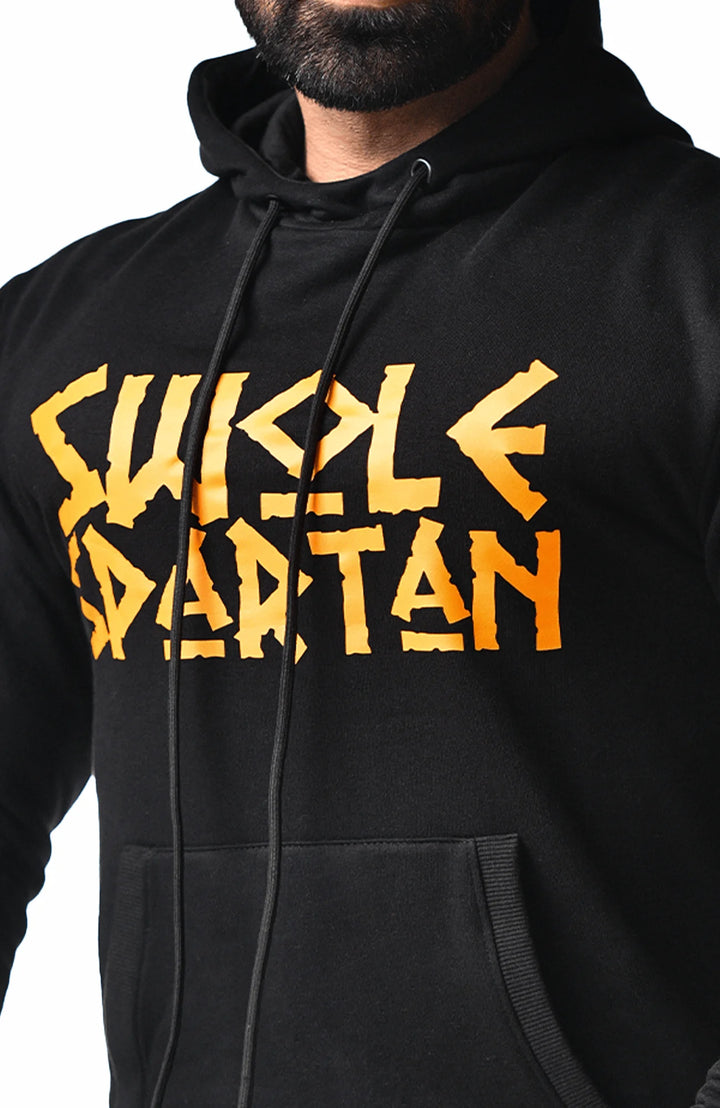 A man dressed in a black hoodie that has the words "susu bardan" printed across the chest.