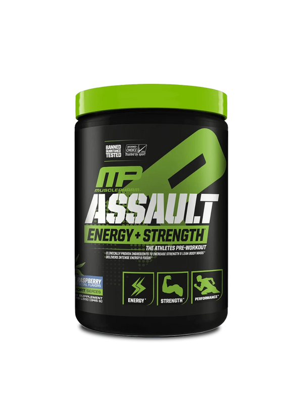  MusclePharm Assault Energy product displayed, highlighting its role in enhancing strength and energy for fitness enthusiasts