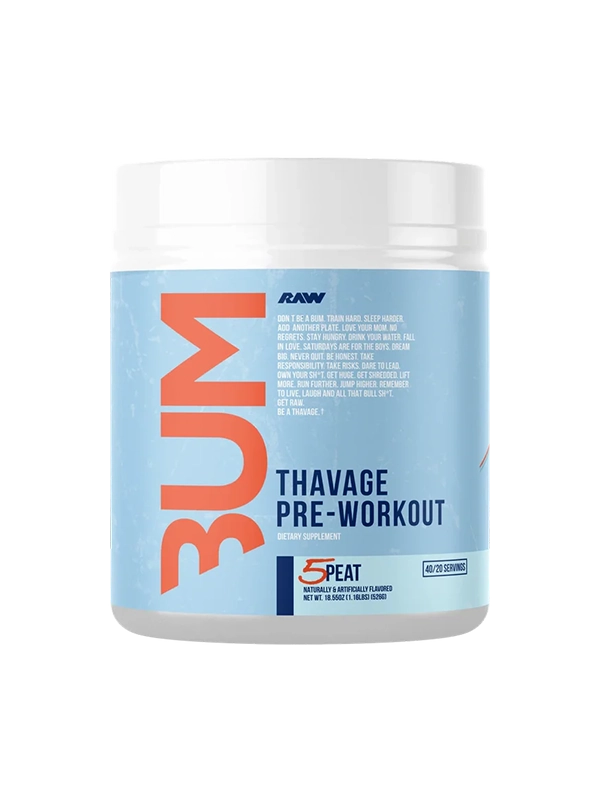 Scoop of Thavage Pre-Workout powder with water – ready to drin