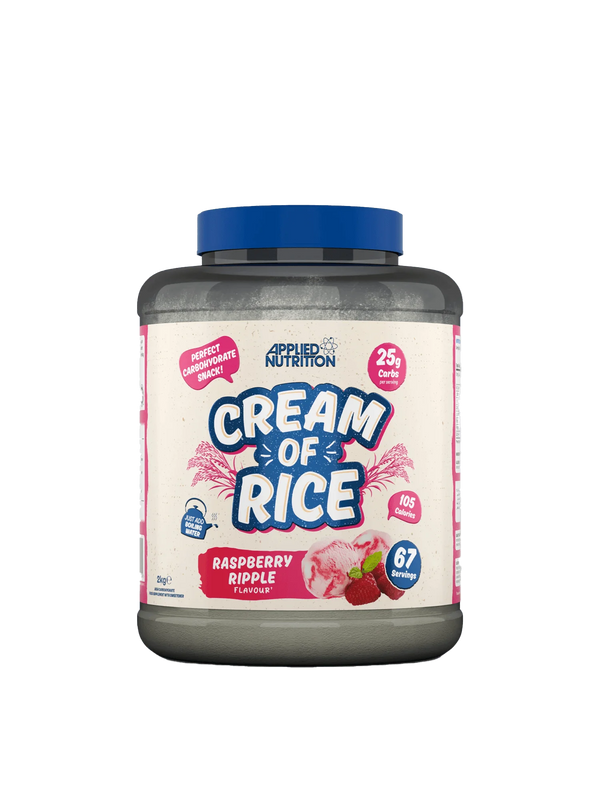 Cream of Rice by Applied Nutrition – Nutritional facts showing complex carbs, energy-boosting formula, and vegan-friendly ingredients."