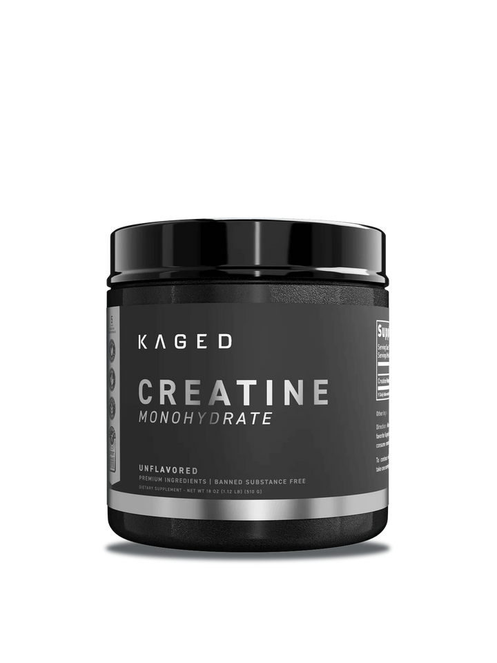 A container of Kaged creatine powder, emphasizing its role in enhancing athletic performance and muscle recovery.