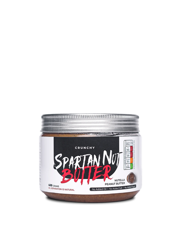 A close-up of Spartan Nut Butter, chocolate variety, highlighting its smooth consistency and enticing chocolate color.