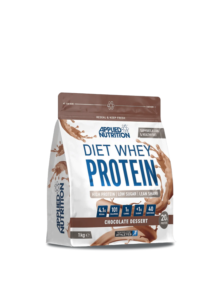  A container of chocolate diet whey protein powder, showcasing its rich color and nutritional benefits for fitness enthusiasts.