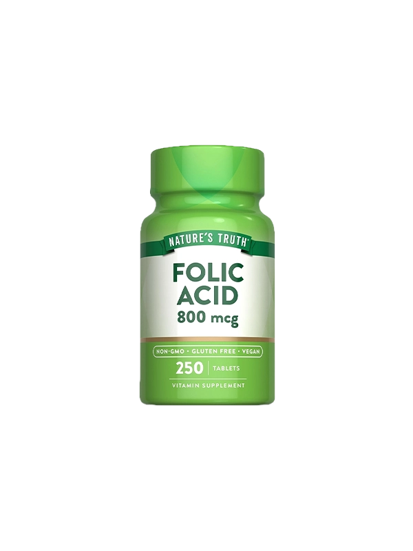 Folic Acid 800 mcg 250 Tablets by Nature's Truth Green Bottle