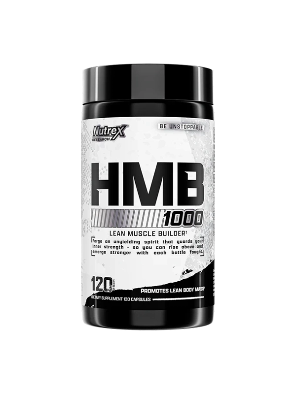 Front view of HMB 1000 supplement bottle