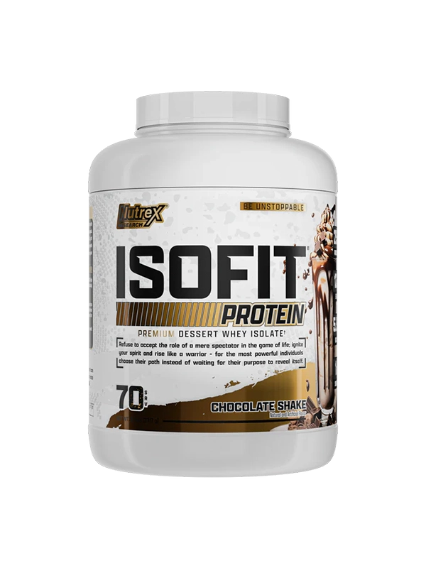  ISOFIT by Nutrex Research — 25g whey protein isolate, 12g EAAs, and 5.9g BCAAs for lean muscle growth and recovery.