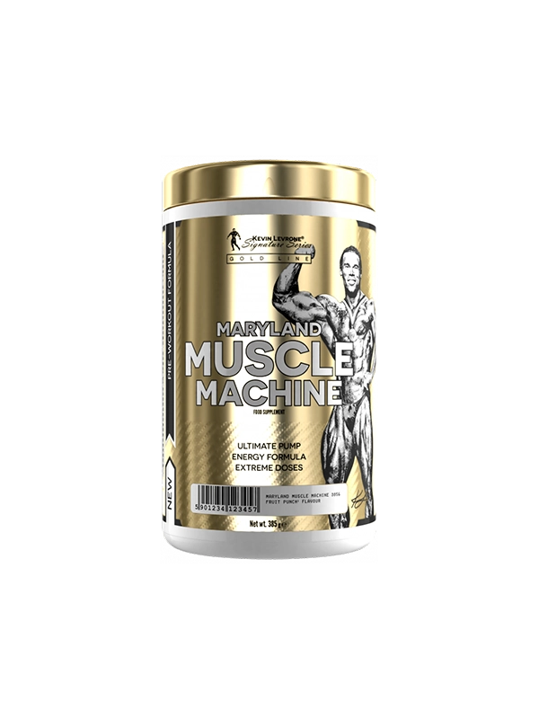 Supplement container labeled 'Maryland Muscle Machine' on a white background