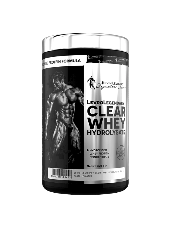 Kevin Levrone Clear Whey Hydrolysate protein supplement container on a white background