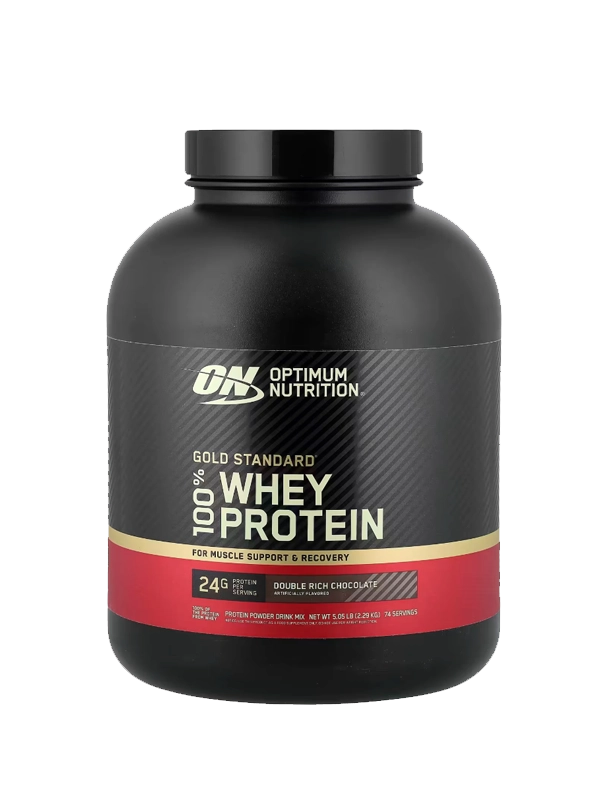 Optimum Nutrition Gold Standard 100% Whey Protein container on a white background