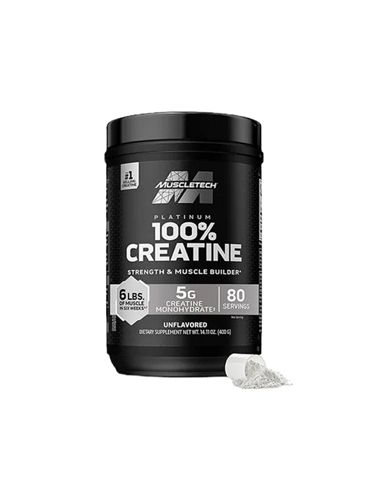 MuscleTech Platinum 100% Creatine supplement container on a white background