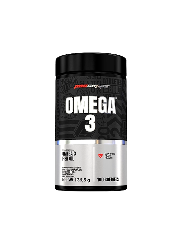 Omega 3 supplement container with black and white design on a white background
