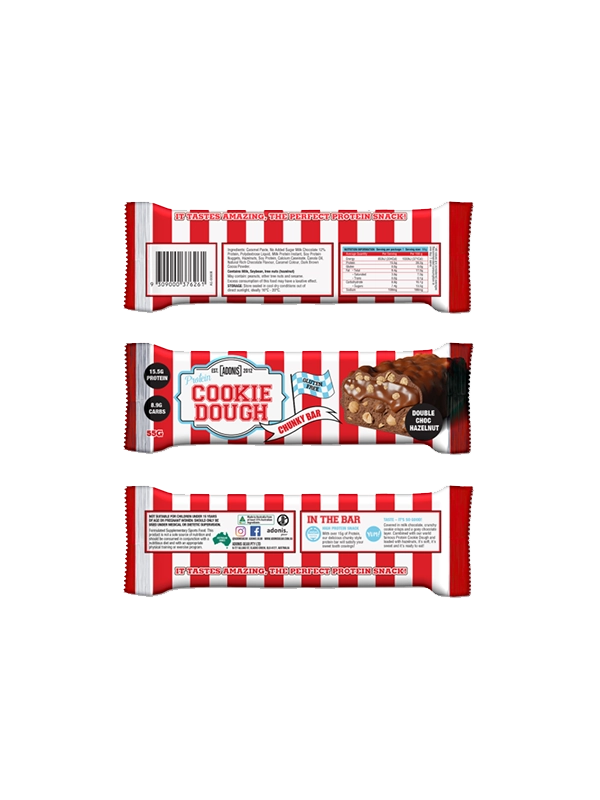 Cross-section of the bar showing caramel layer and cookie dough filling