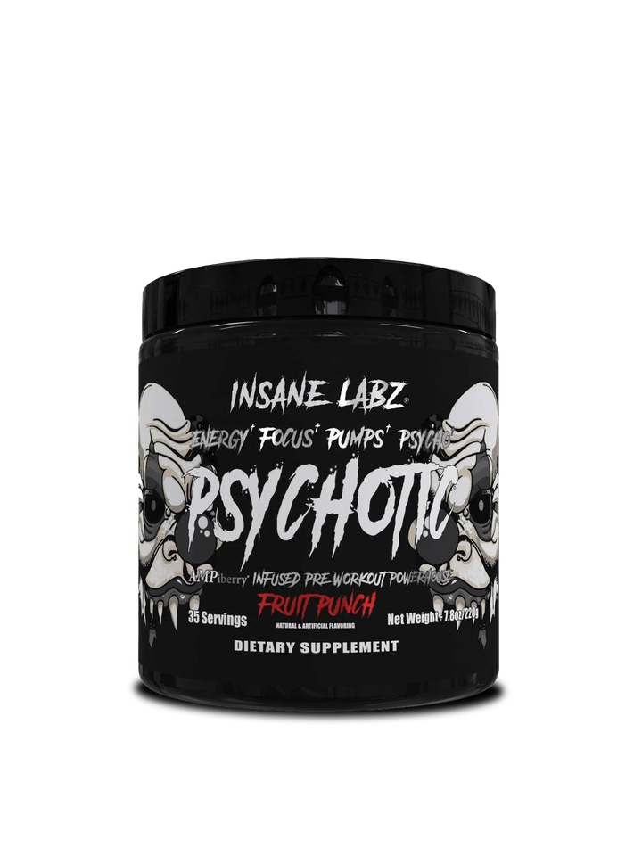 Psychotic Black pre-workout by Insane Labz — moderate-stim formula for energy, focus, and strength without crash.