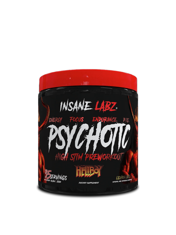 Psychotic Hellboy Edition by Insane Labz — High-stimulant pre-workout for energy, focus, and endurance.