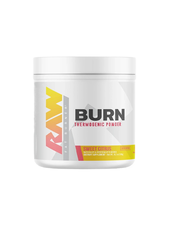Container of RAW Burn Thermogenic Powder on a white background