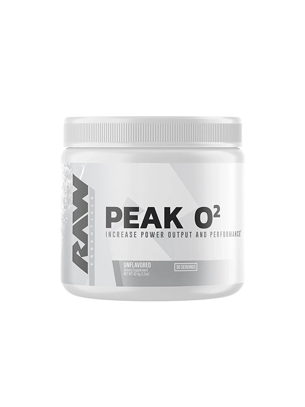 Peak O2 supplement container on a white background