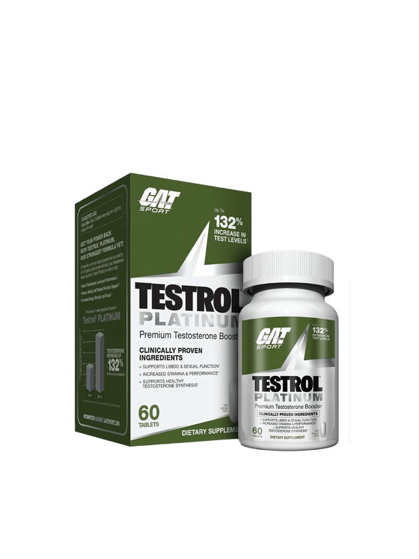 Testoplatinum dietary supplement bottle with 60 capsules, promoting wellness and vitality for active lifestyles.