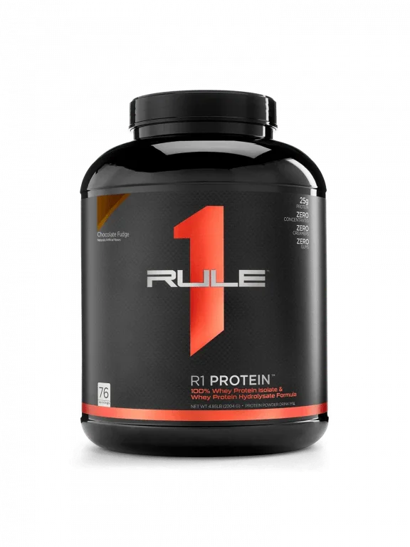 Whey Isolate Protein by Rule1 – 25g fast-acting whey isolate and hydrolyzed protein with 6g+ BCAAs for muscle recovery, free from fillers and additives.