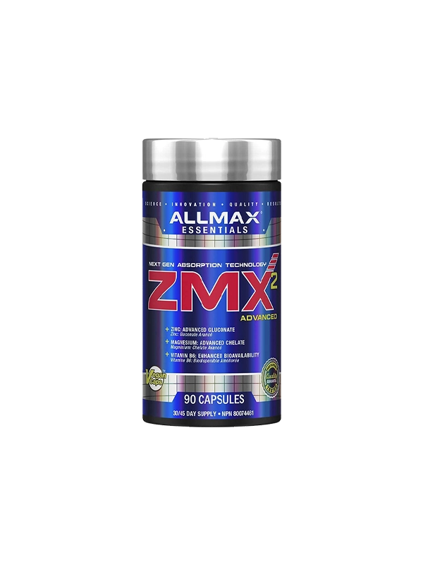 Allmax Essentials ZMX2 supplement bottle on a white background