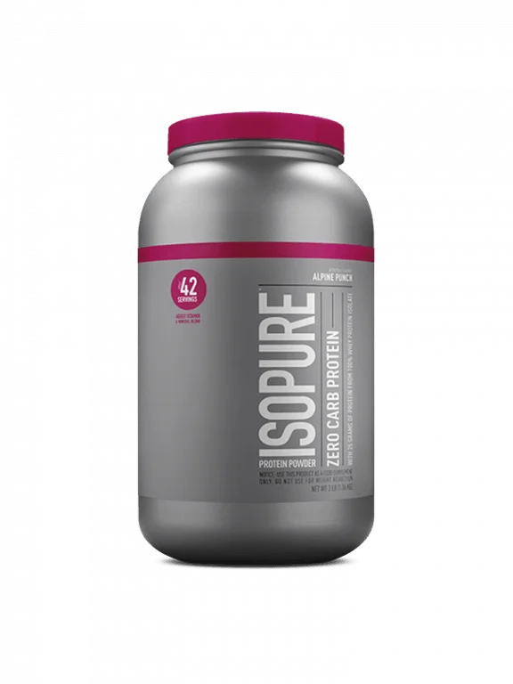 A selection of Isopure protein powder featuring strawberry, vanilla, and chocolate flavors in an appealing layout.