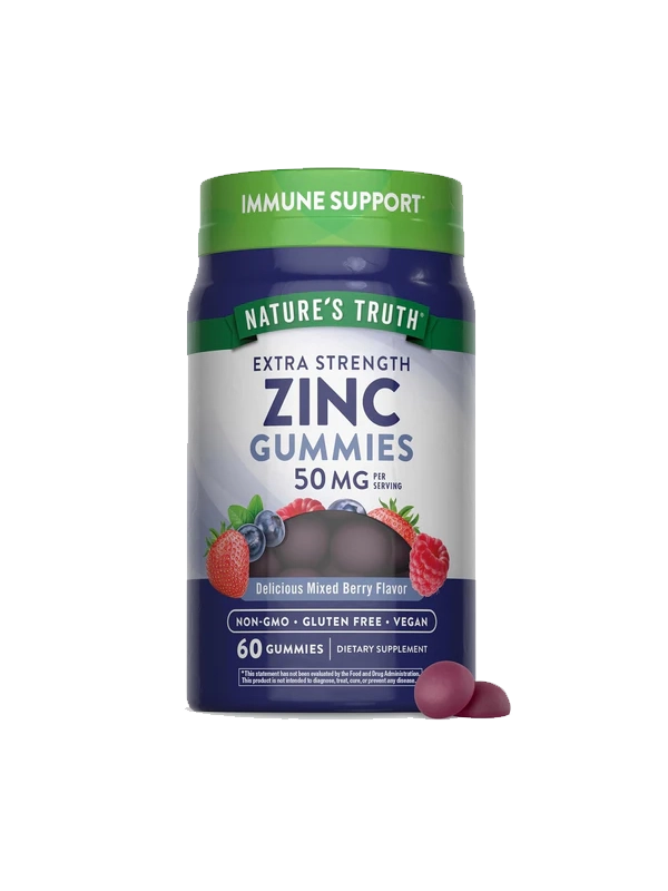 Nature's Truth Extra Strength Zinc Gummies packaging with a white background