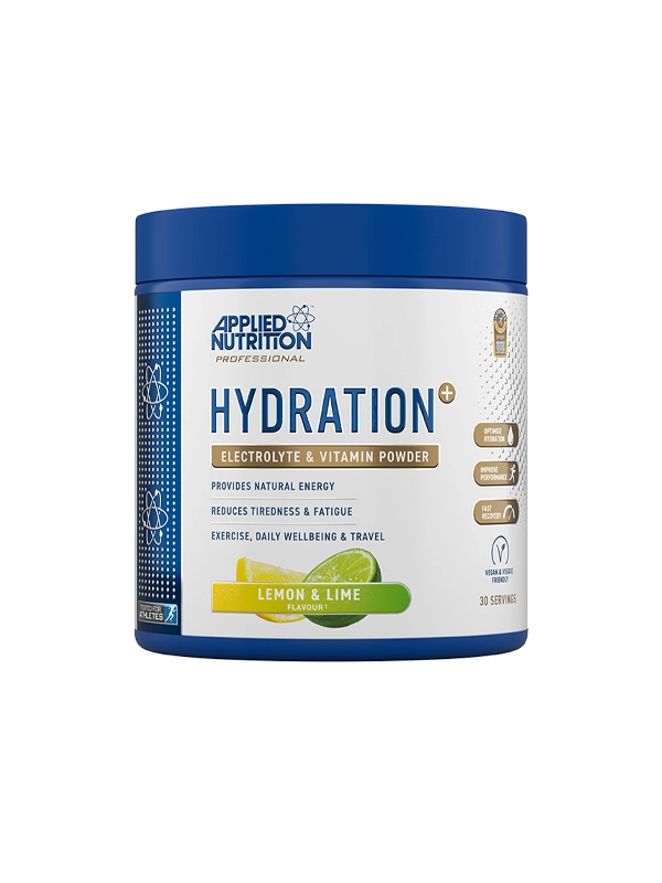 Applied Nutrition Hydration powder container with lemon and lime flavor on a white background